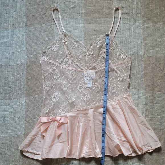 Vintage Coquette Girlypop Feminine Girly Balletcore Sheer Lace Pink Slip Dress - Picture 8 of 11